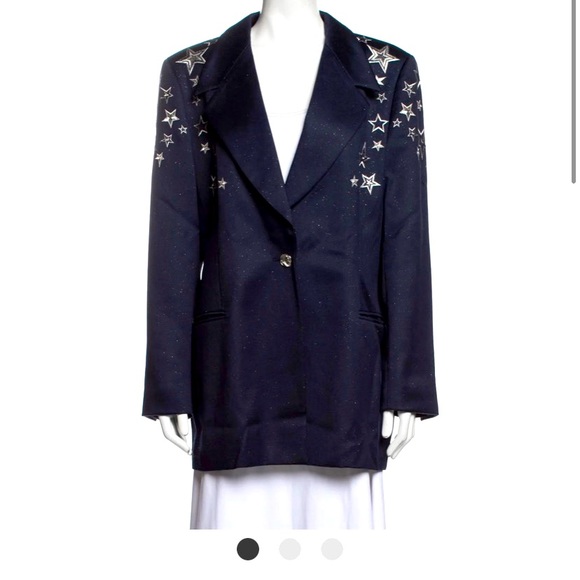 Escada Jackets & Blazers - Escada Virgin Wool Blazer. Blue. Embroidered Accent & Pointed Collar.